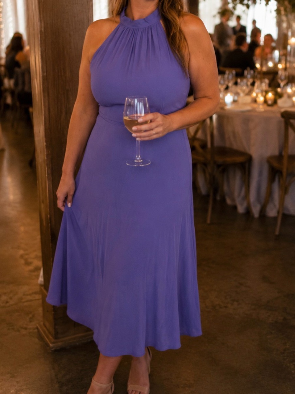 Halter Neck Midi Dress in Lavender Purple